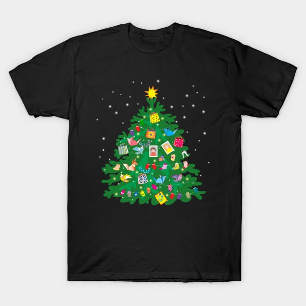 christmas tree with toys, socks and postcards T-Shirt by sonaart